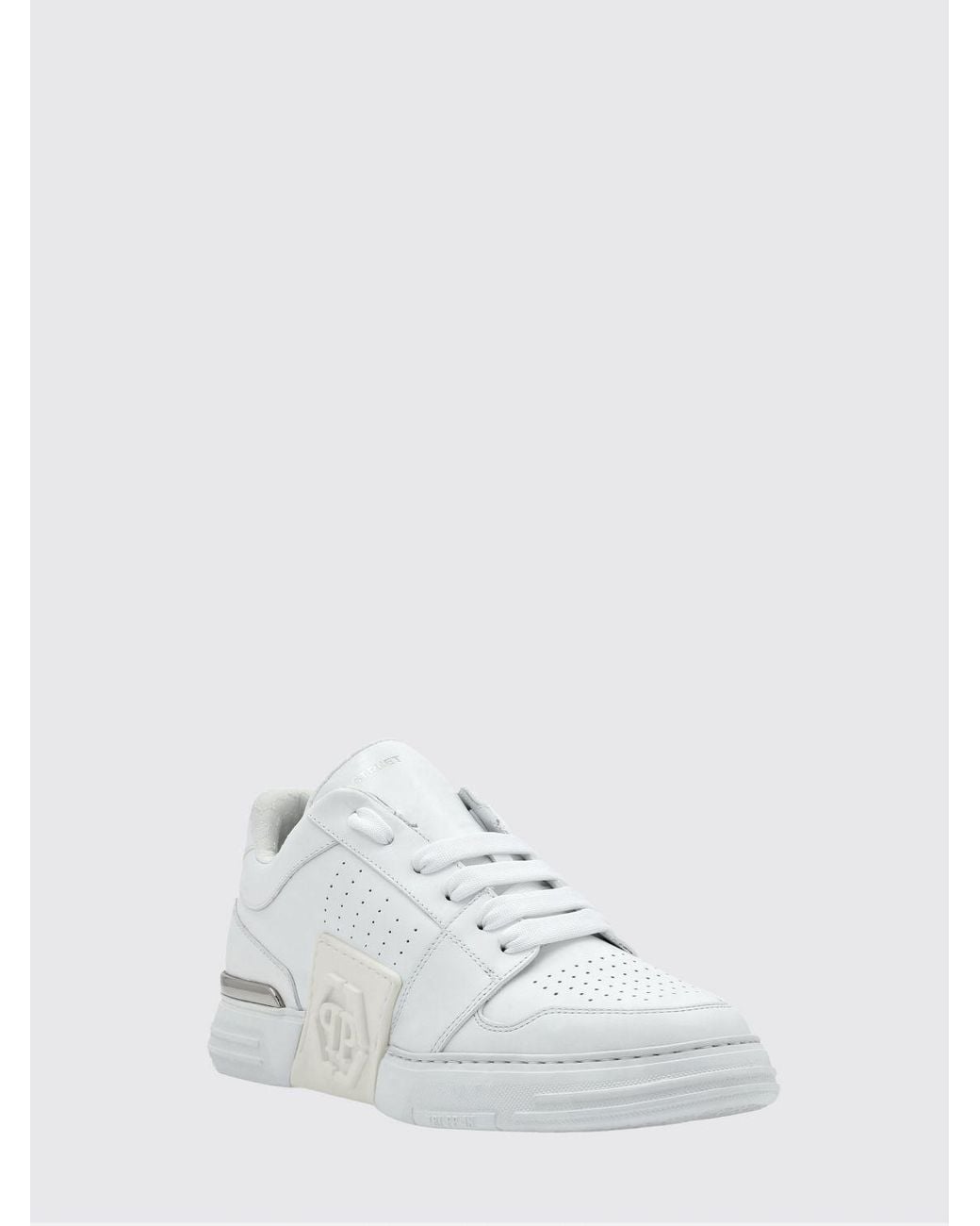 Philipp Plein White Royal Street Smooth Leather Sneakers With Hexagon Logo for men