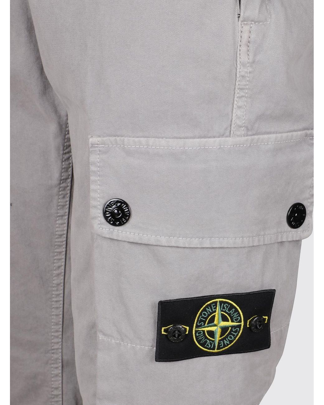 Stone Island Gray Stretch Organic Cotton Cargo Trousers With Compass Logo for men