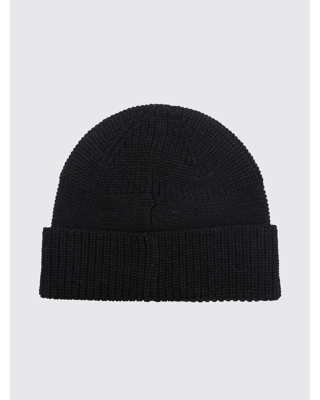 Premiata Beanie-Mütze Aus Reiner Merinowolle Mit Kontrastlogo Und Umschlag in Black für Herren