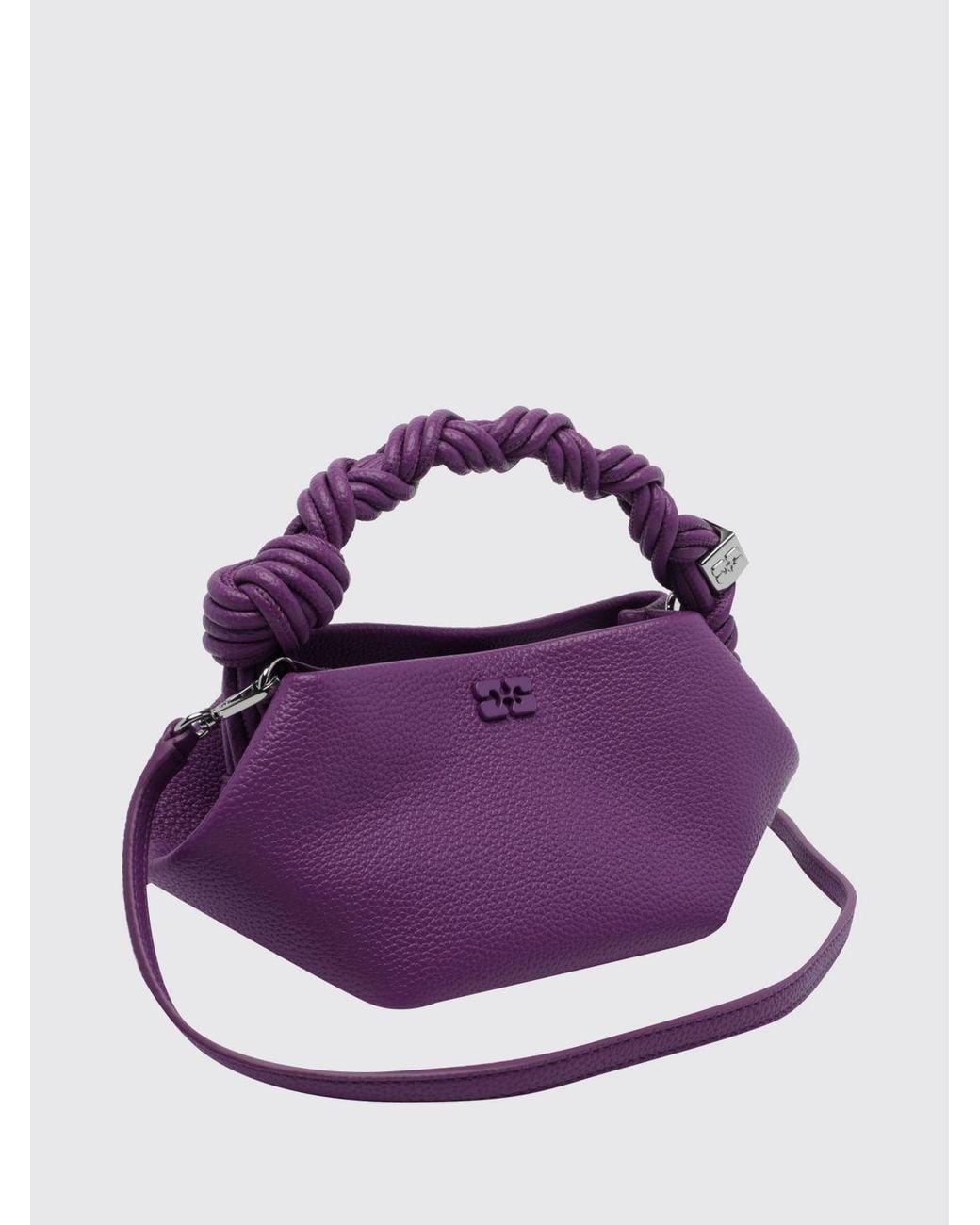 Ganni Purple Small Bou Handbag With Braided Handle And Butterfly Logo