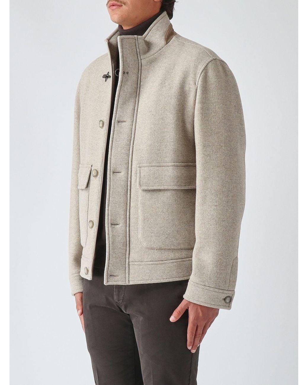 Fay Natural Short Wool Coat With High Neck And Iconic Toggles for men