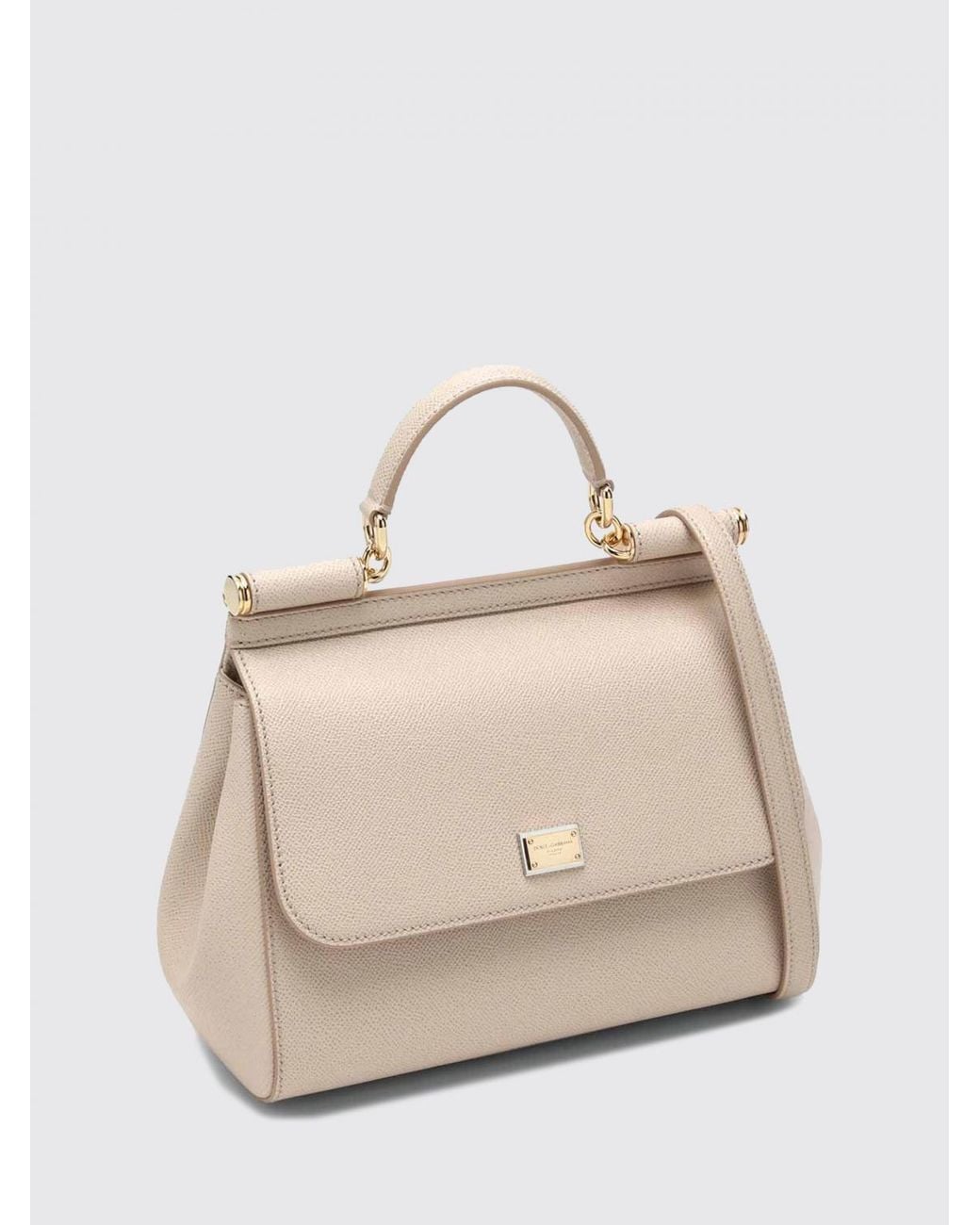 Dolce & Gabbana Natural Dolce &Amp Gabbana Sicily Grained Calfskin Leather Handbag With Shoulder Strap