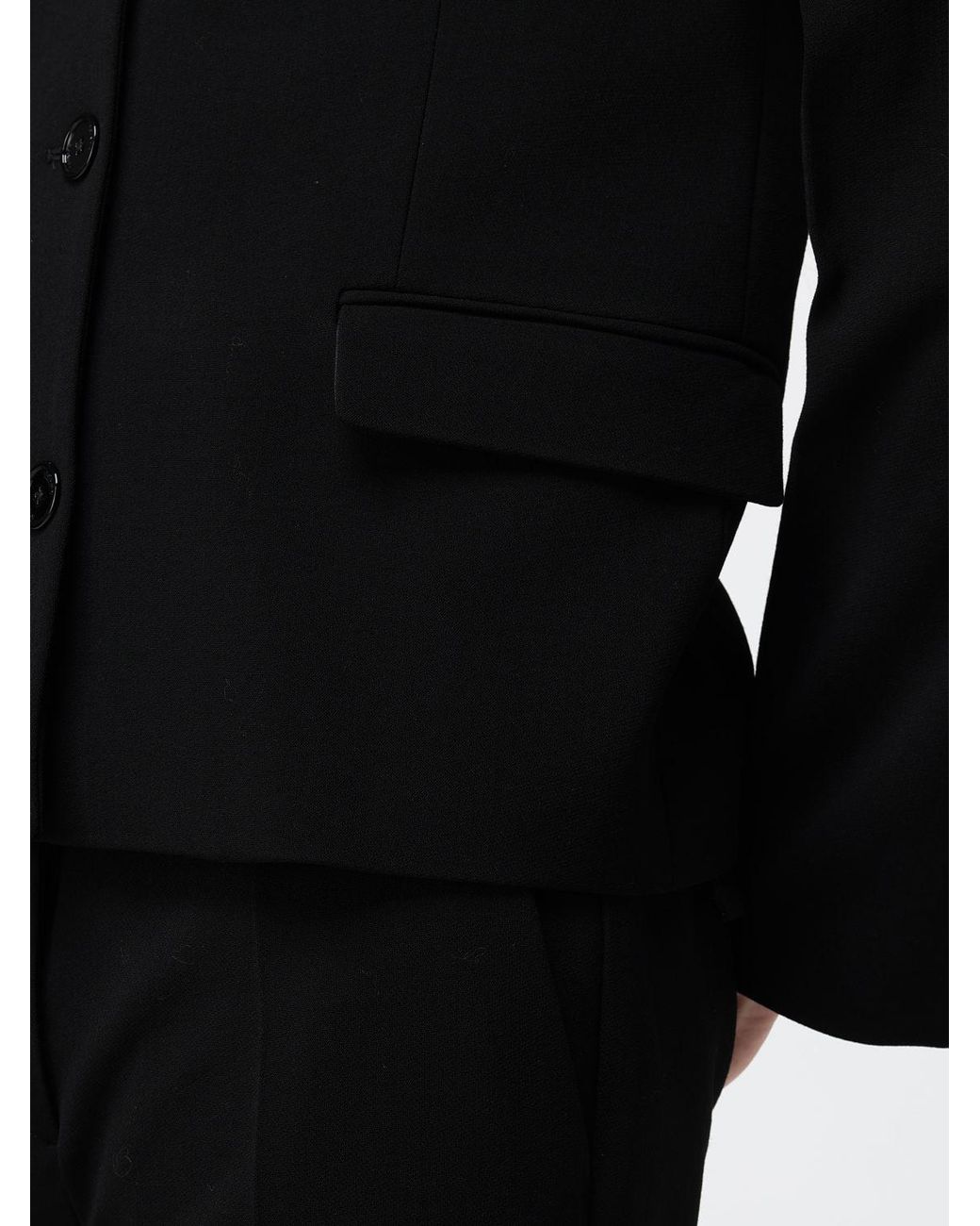 Totême Black Single-Breasted Short Wool Blazer With Peak Lapels