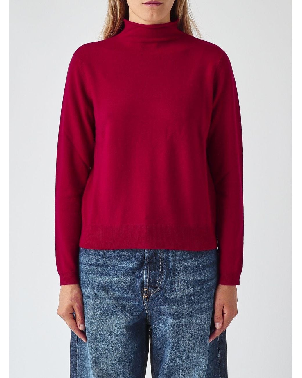 Max Mara Red Wool And Cashmere Roll Neck Jumper With Dropped Shoulders