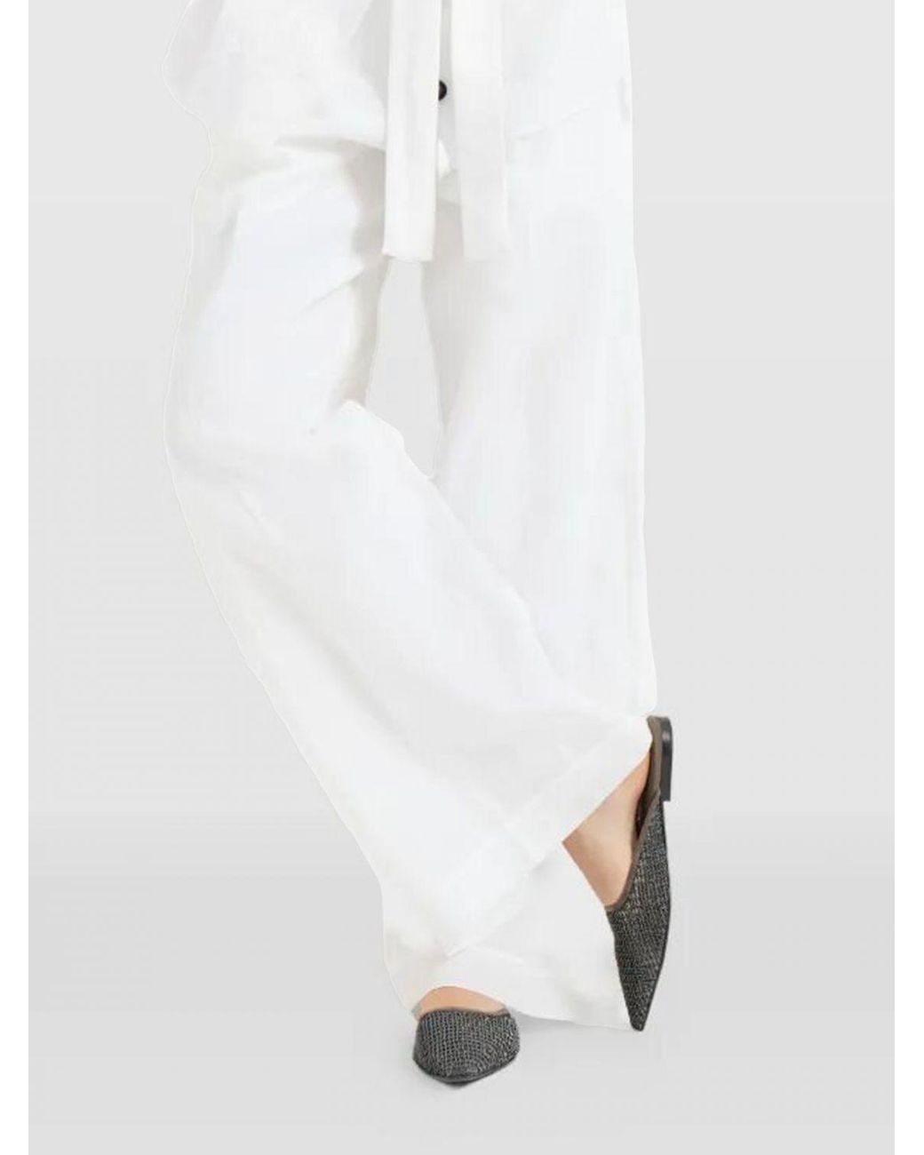 Brunello Cucinelli White Suede And Mesh Nylon Mules With Monili