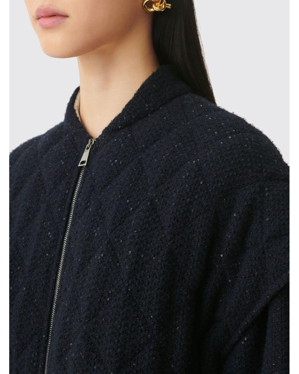 Fabiana Filippi Black Short Padded Wool And Cashmere Cape With A Bomber Collar