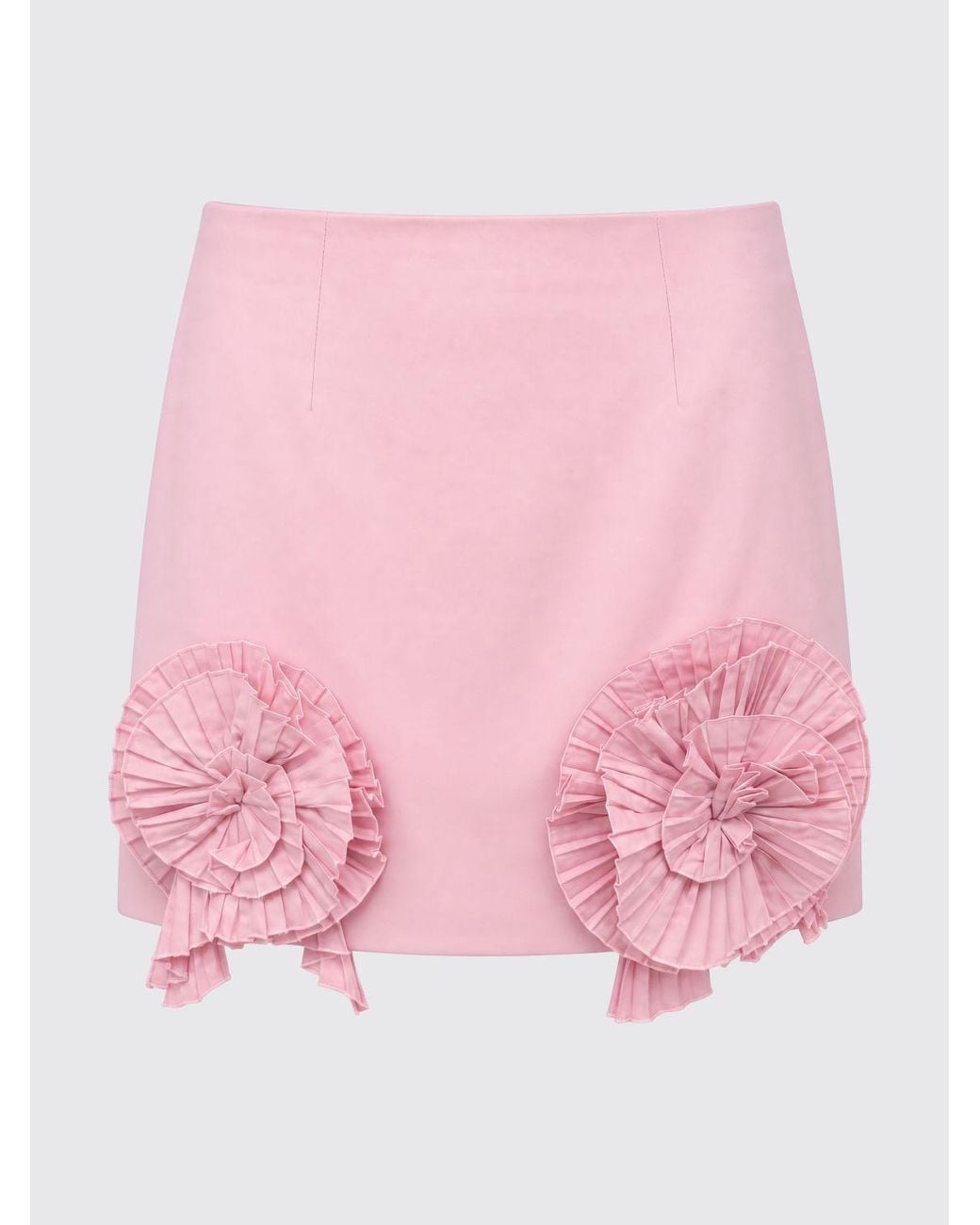 Blumarine Pink High-Waisted Crêpe Pencil Mini Skirt With Floral Appliqué