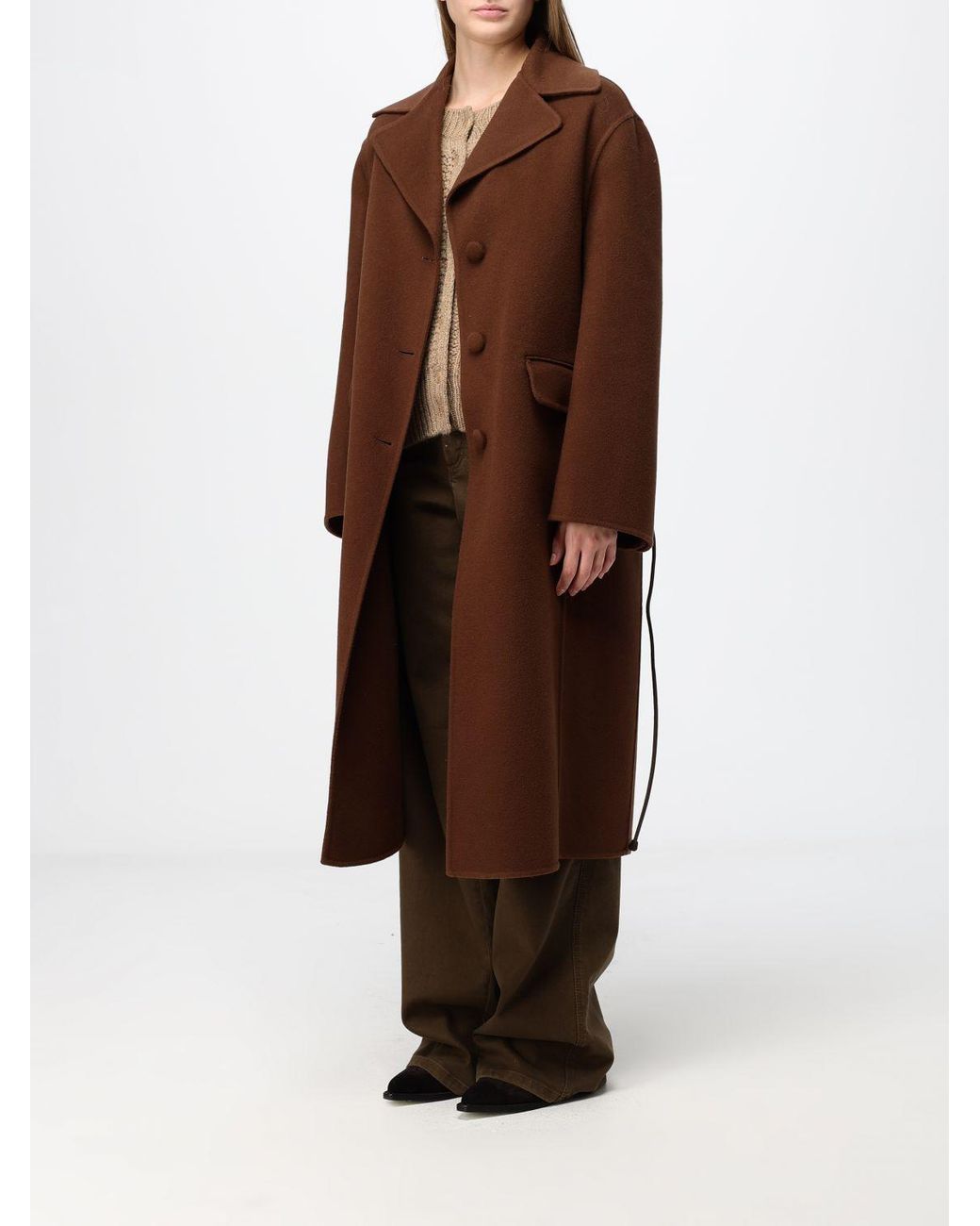 Ermanno Scervino Brown Single-Breasted Long Wool Coat With Waist Belt