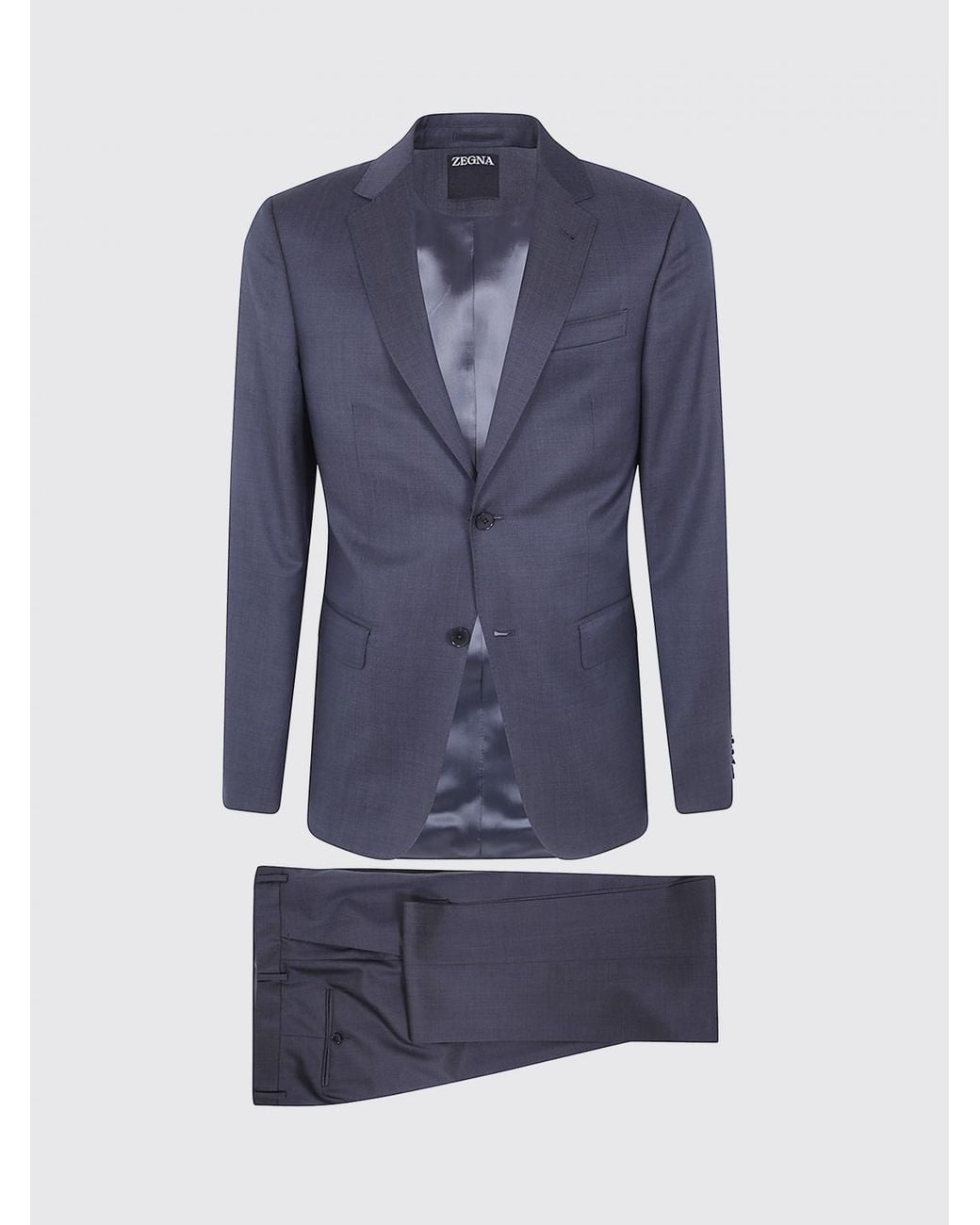 Zegna Blue Single-Breasted Pure Wool Suit With Classic Lapels for men