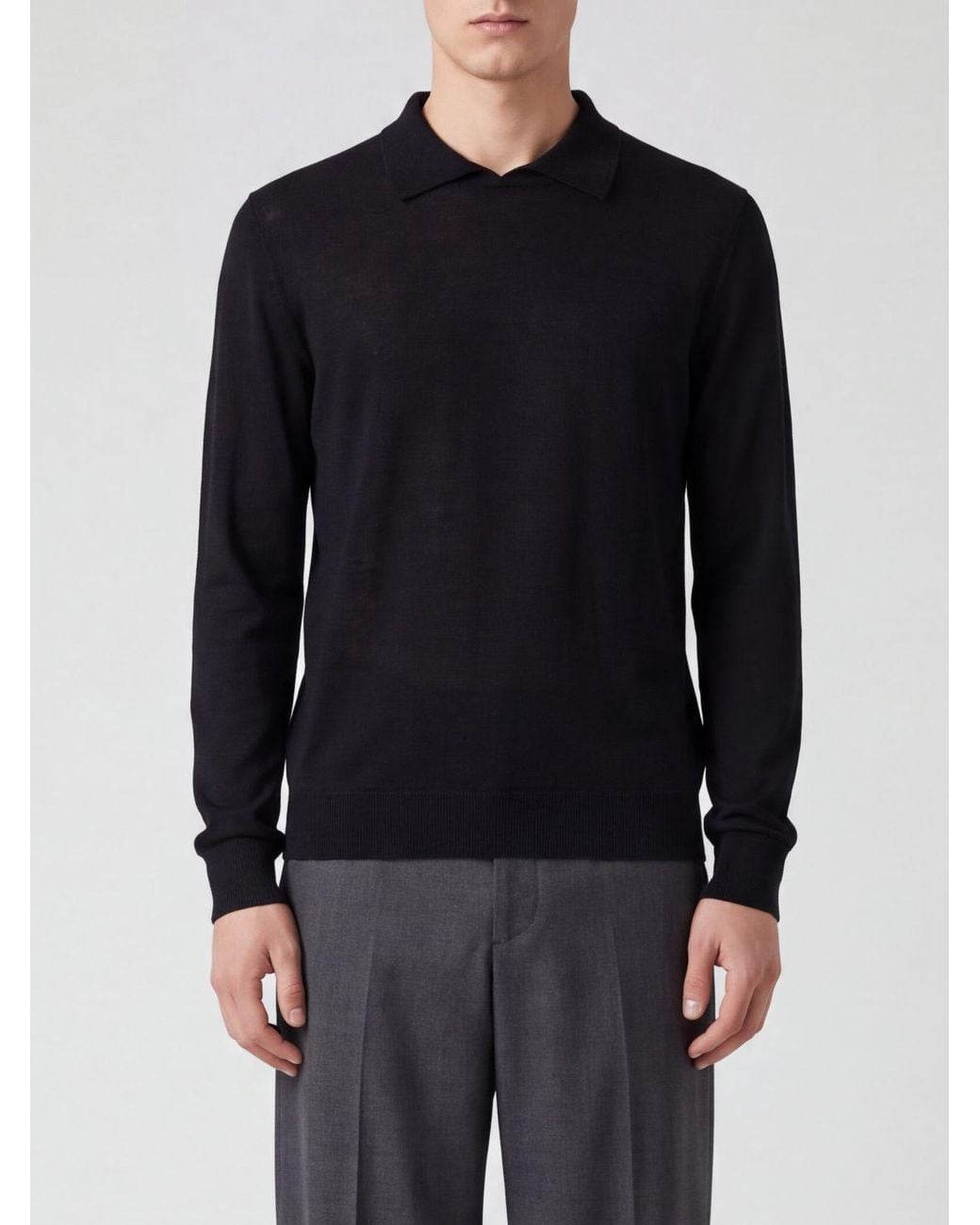 Lisa Yang Blue Long-Sleeved Pure Cashmere Knit Polo With Ribbed Collar for men