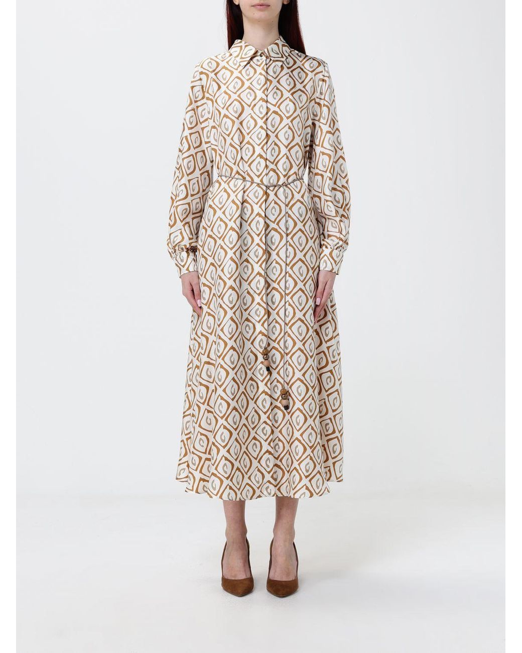 Max Mara Natural Printed Silk Shirt Dress
