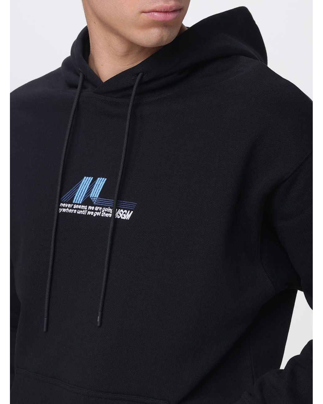 MSGM Blue Cotton Hoodie With Logo for men