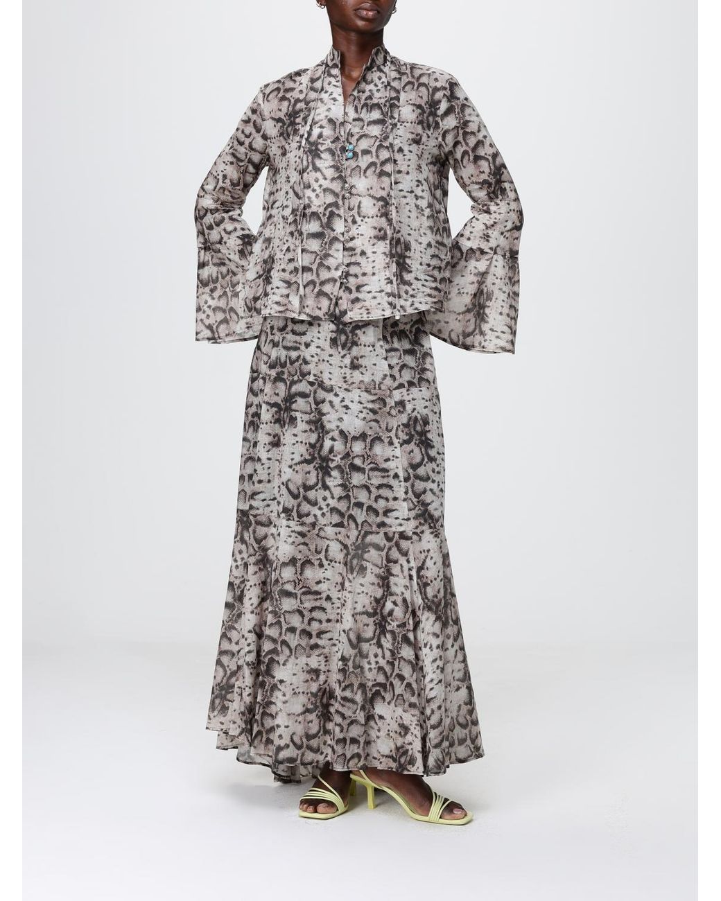 Pinko Gray Crepe Shirt With Snake Print