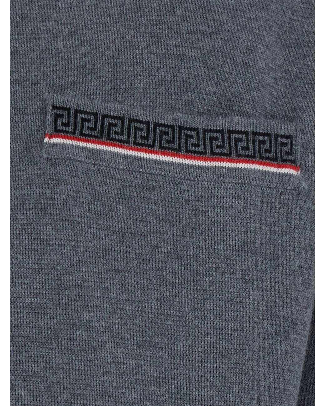 Versace Blue Greca Pattern Wool Cardigan With Zip Closure for men