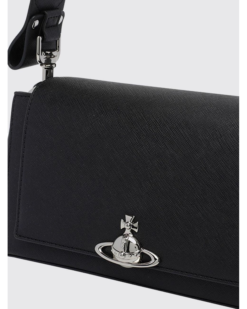 Vivienne Westwood Black Saffiano Synthetic Leather Shoulder Bag With Orb Logo