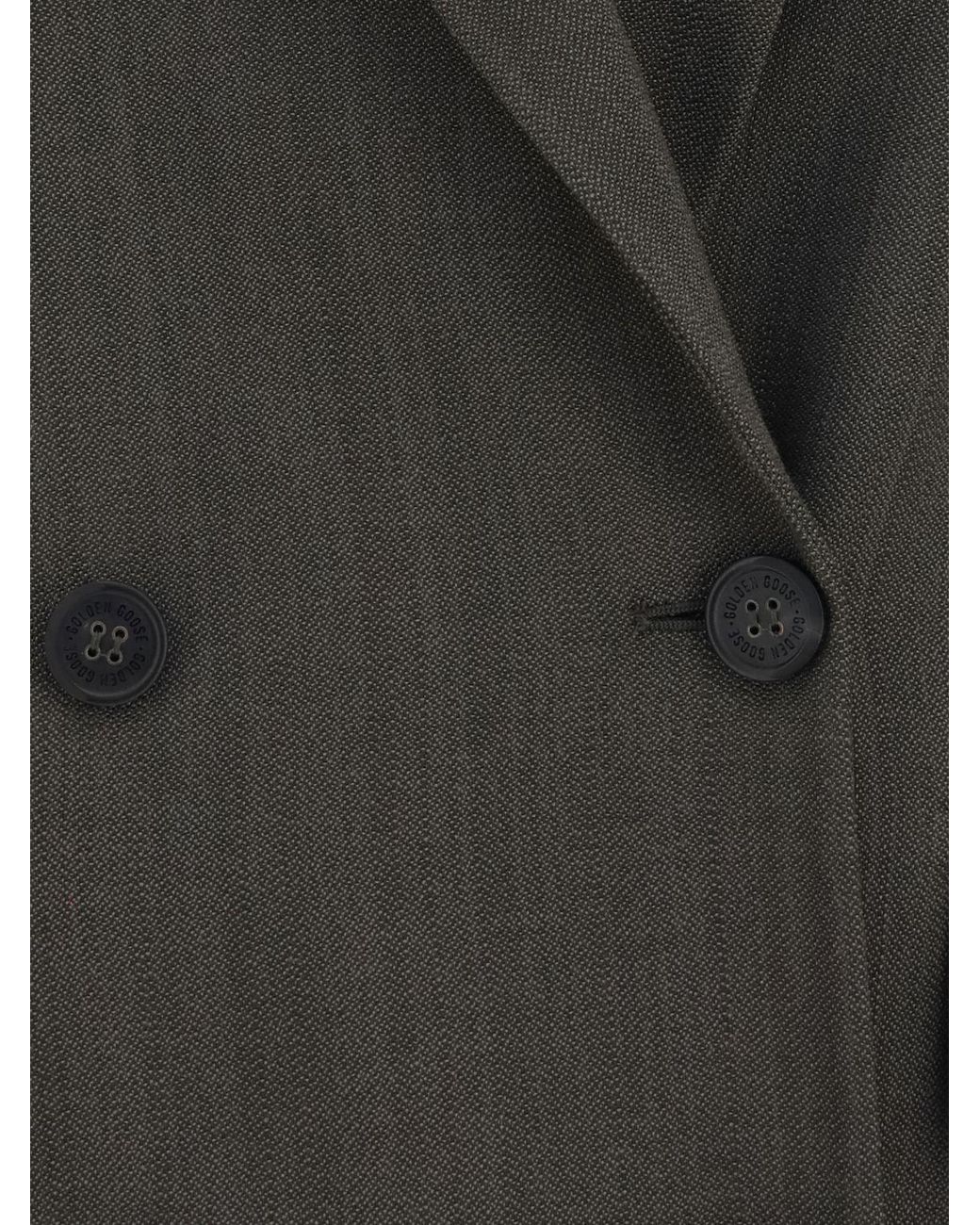 Golden Goose Deluxe Brand Gray Double-Breasted Virgin Wool Blazer With Padded Shoulders