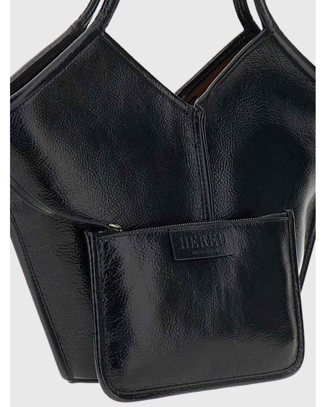 Hereu Black Calella Smooth Calfskin Tote Bag With Removable Pouch