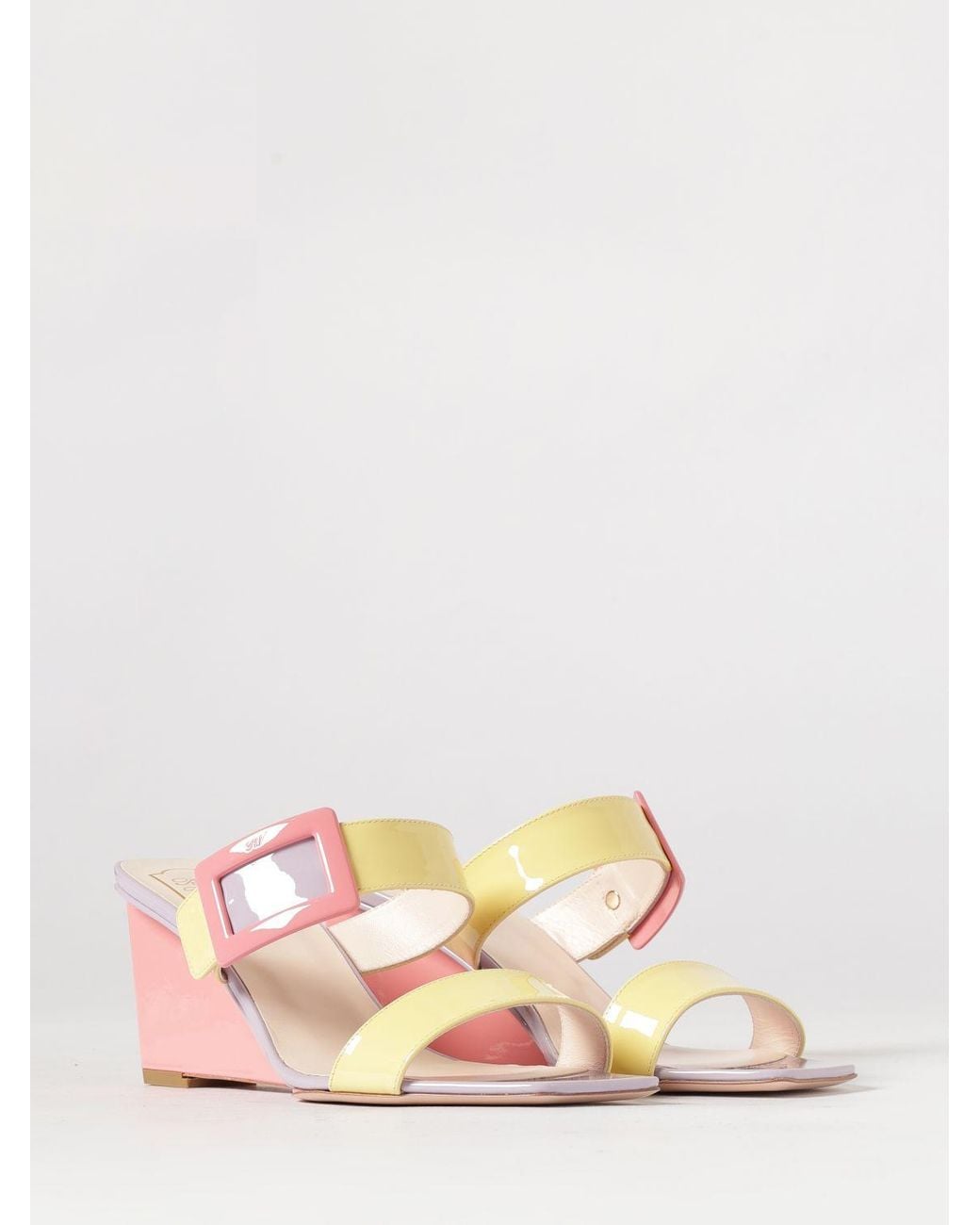 Roger Vivier Pink Belle Vivier Patent Leather Mules