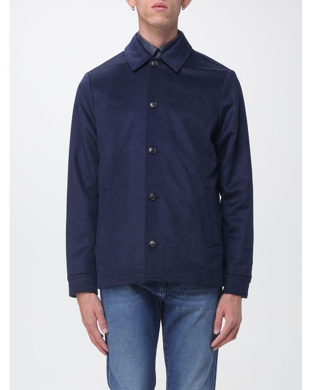Luciano Barbera Blue Reversible Wool And Cashmere Shirt Jacket for men