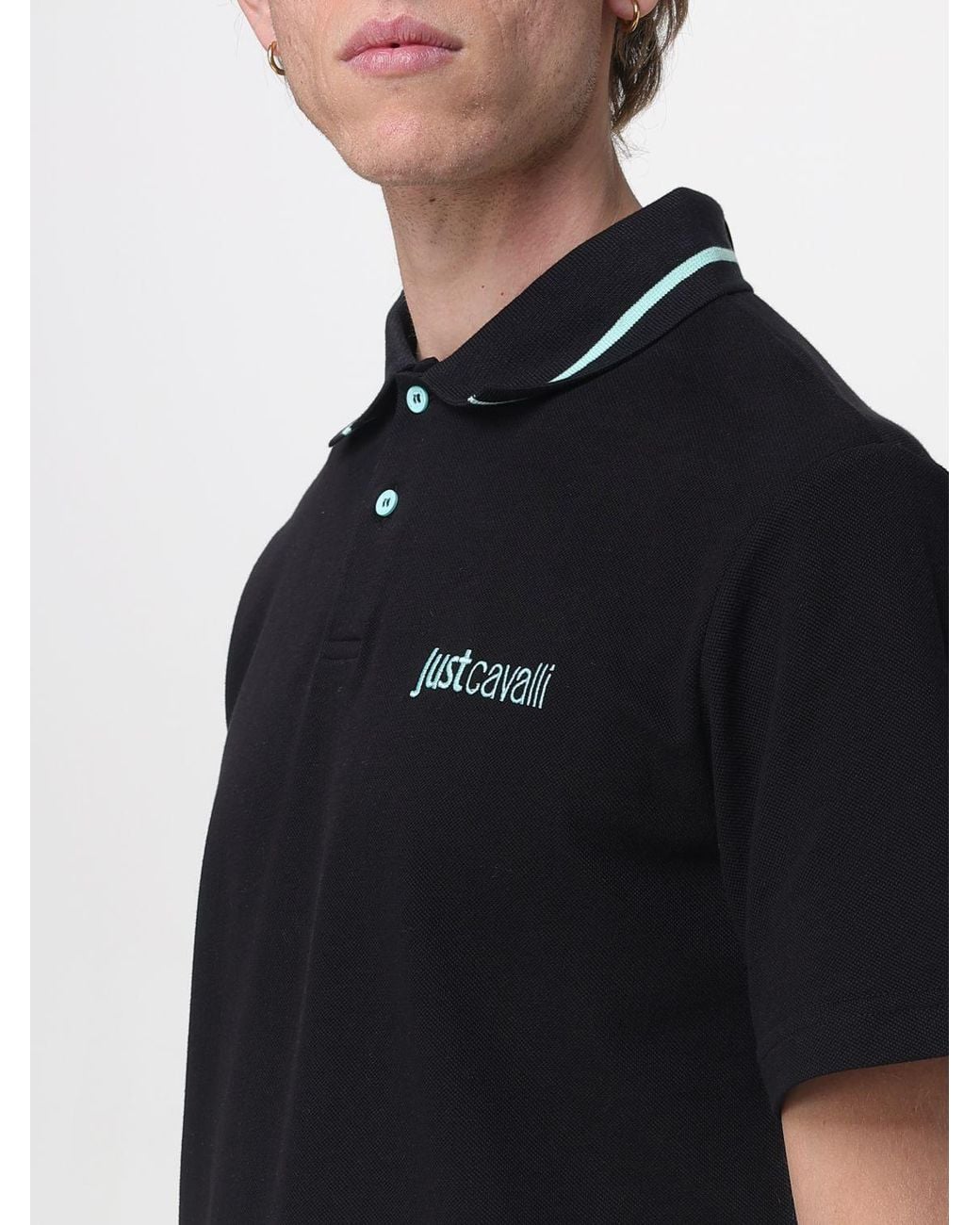 Just Cavalli Black Cotton Polo Shirt With Logo for men