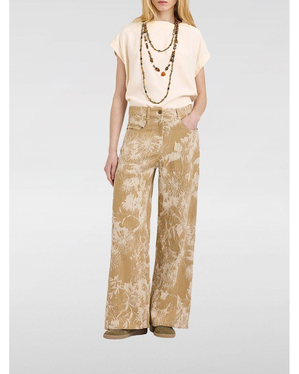 Momoní Natural Momon&Igrave High-Waisted Floral Print Cotton Wide Leg Trousers