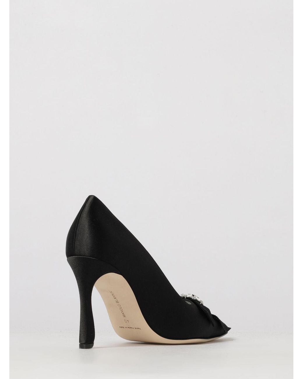 Manolo Blahnik Black Apius Satin Pumps With Jewelled Buckle And High Heel