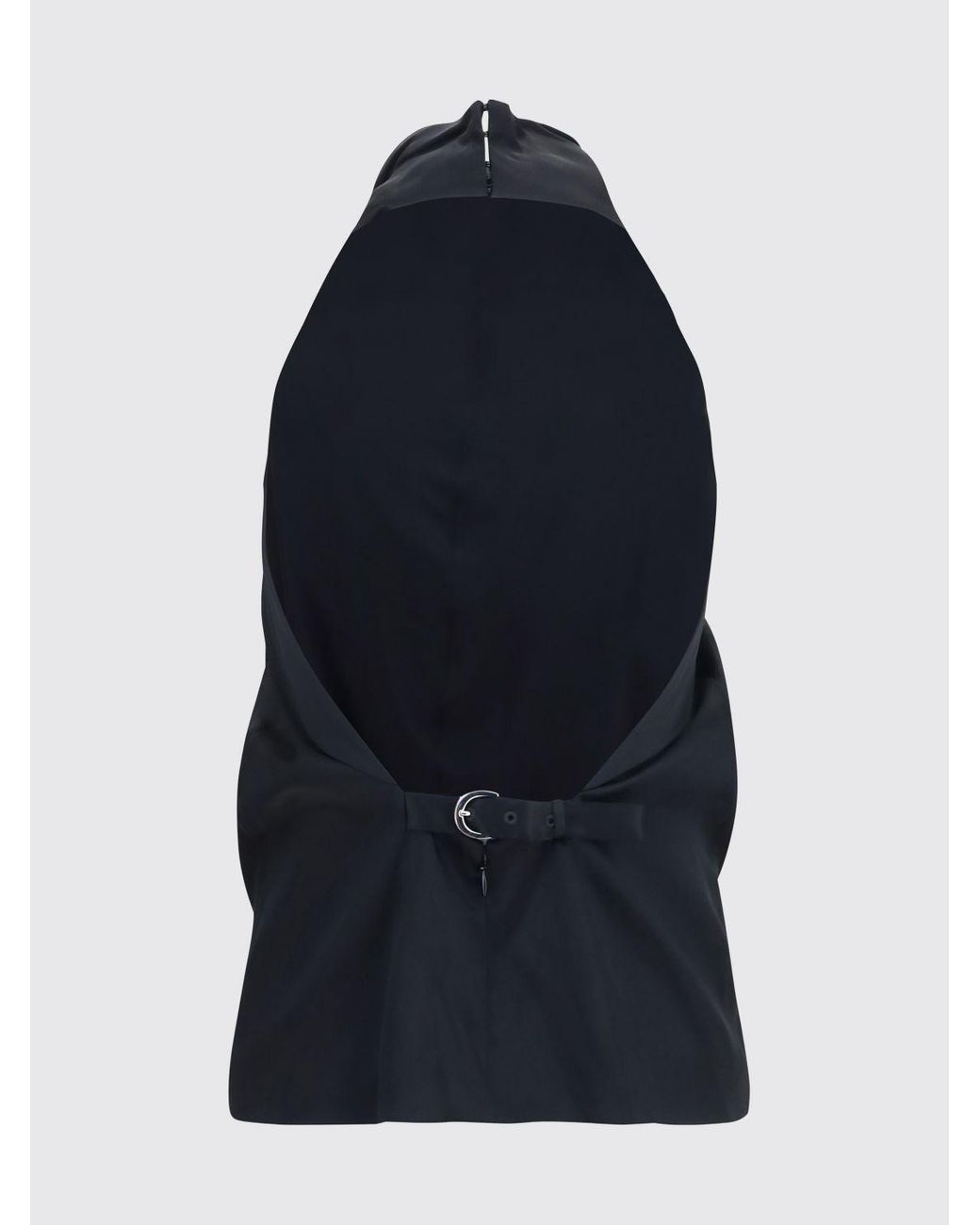Khaite Blue Sleeveless Draped Satin Turtleneck Top