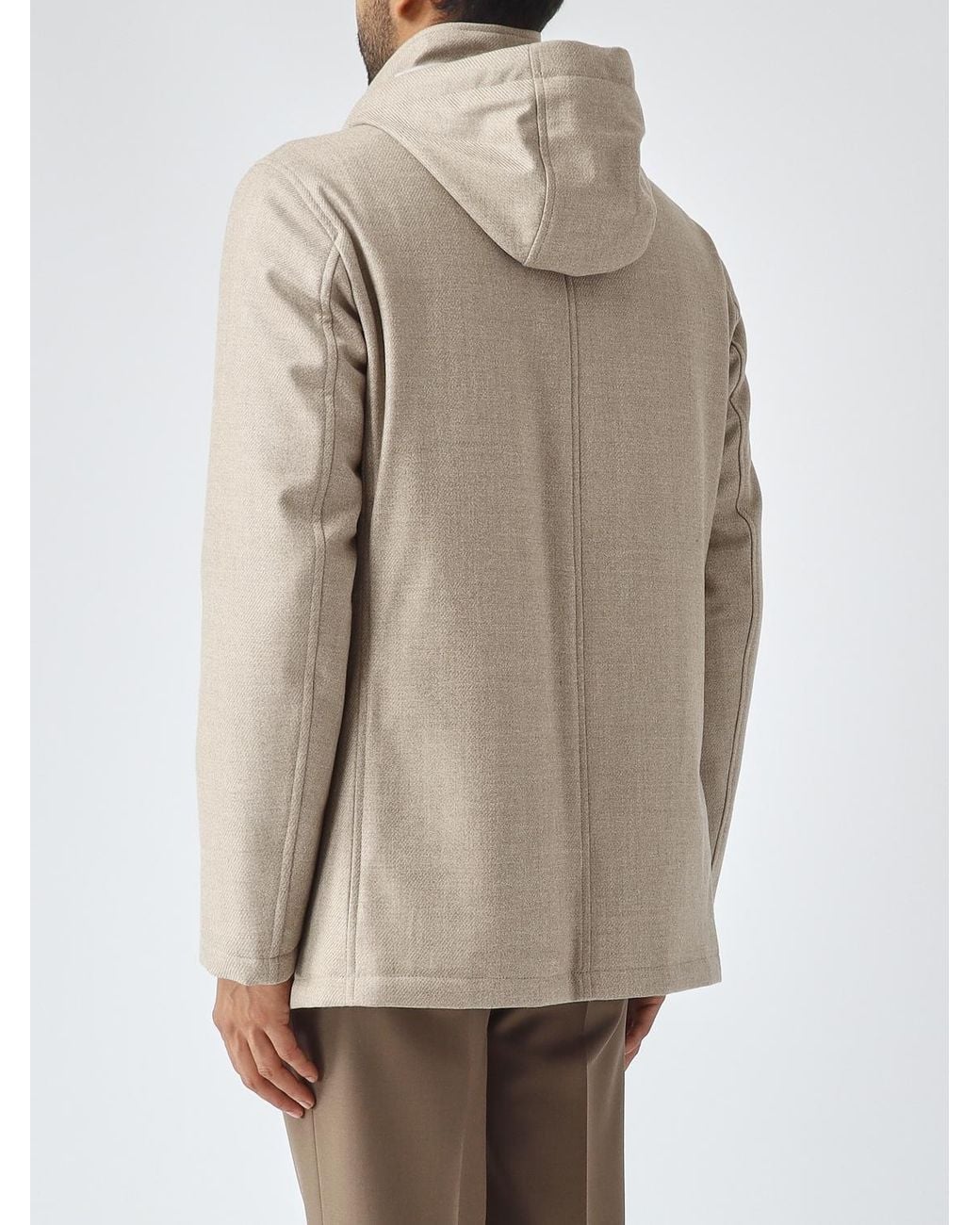Herno Natural Single-Breasted Wool And Silk Coat With A Hood And High Neck for men