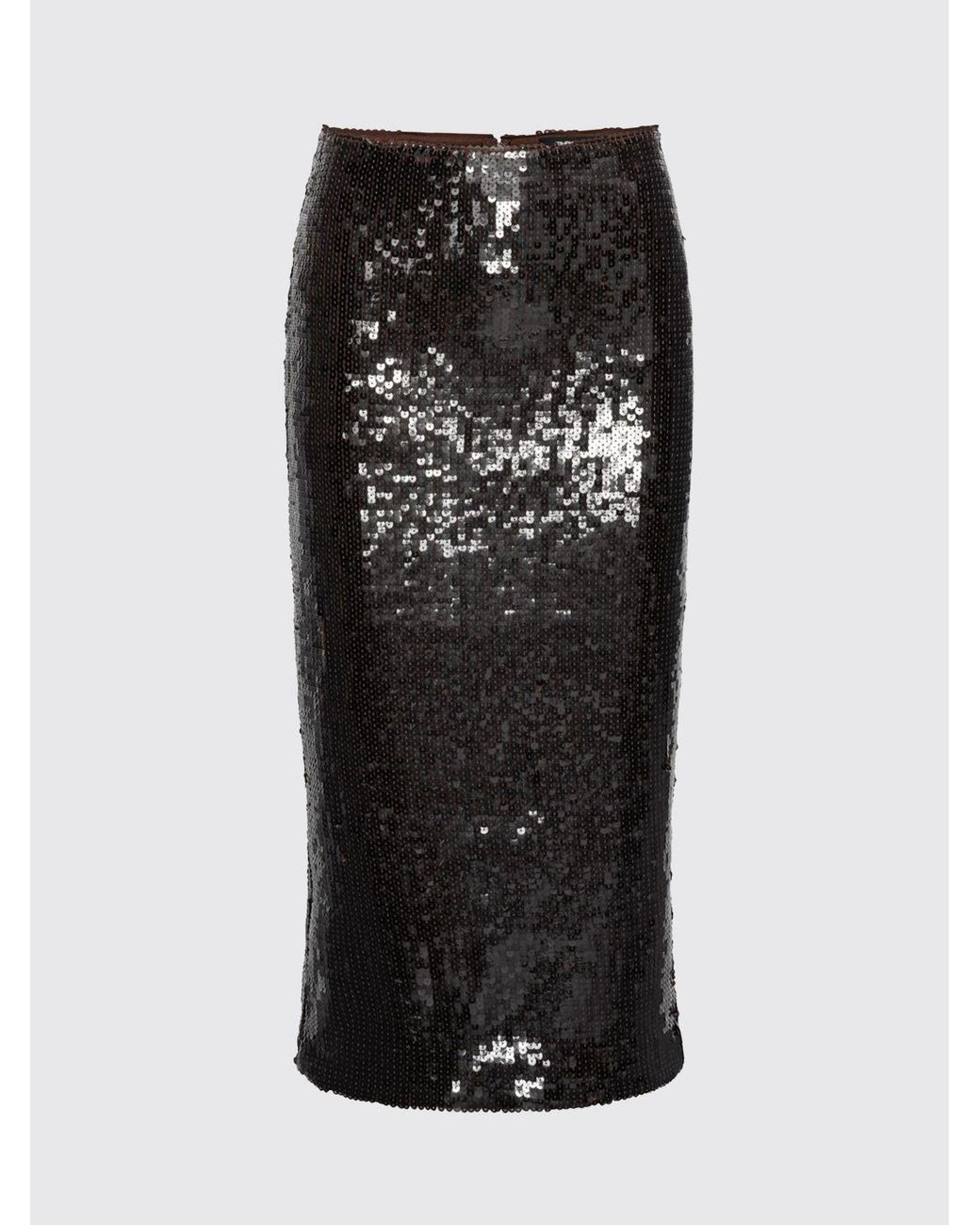 ROTATE BIRGER CHRISTENSEN Black Recycled Polyester Sequin Pencil Midi Skirt With Slit
