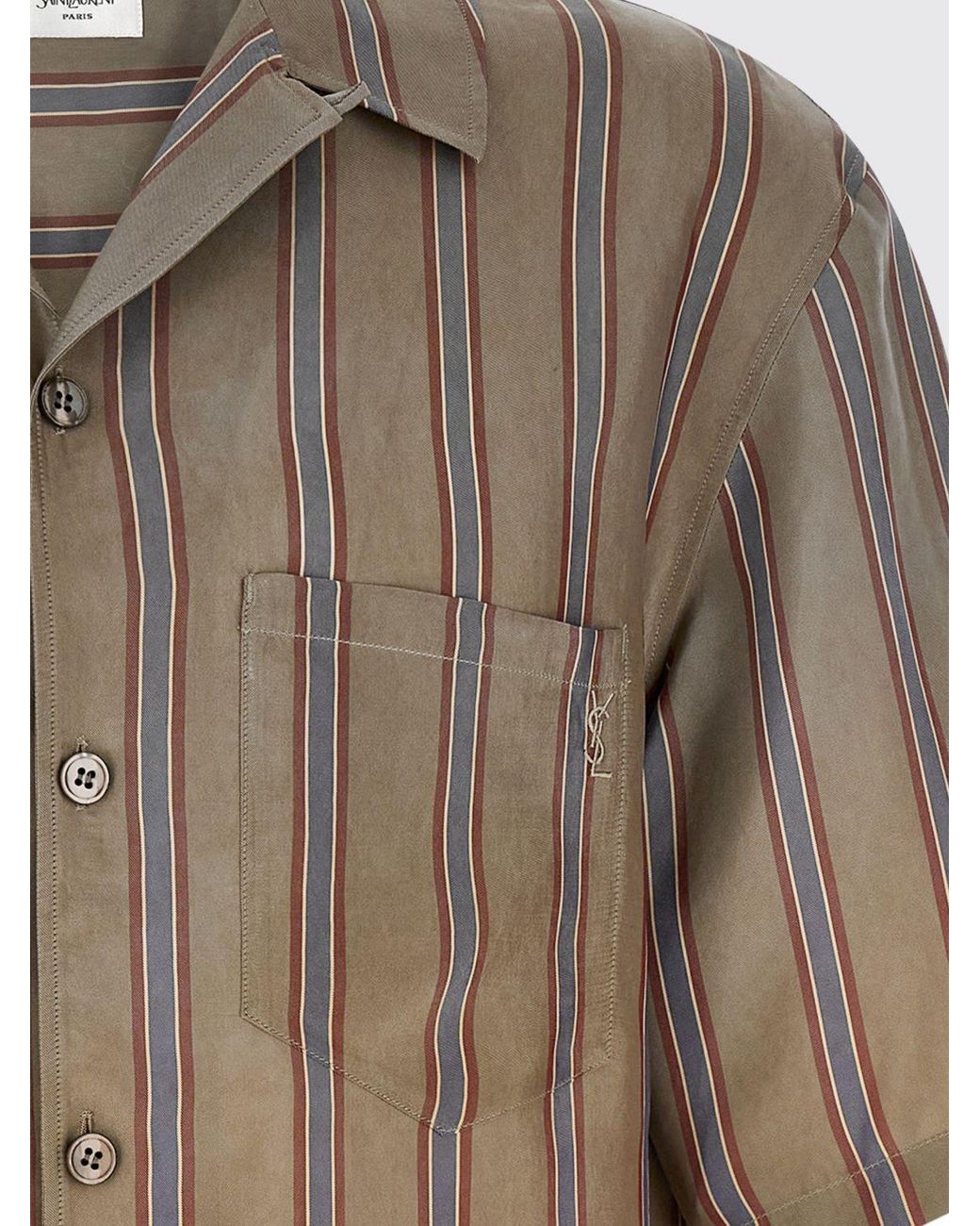 Saint Laurent Natural Pinstriped Silk Twill Shirt for men