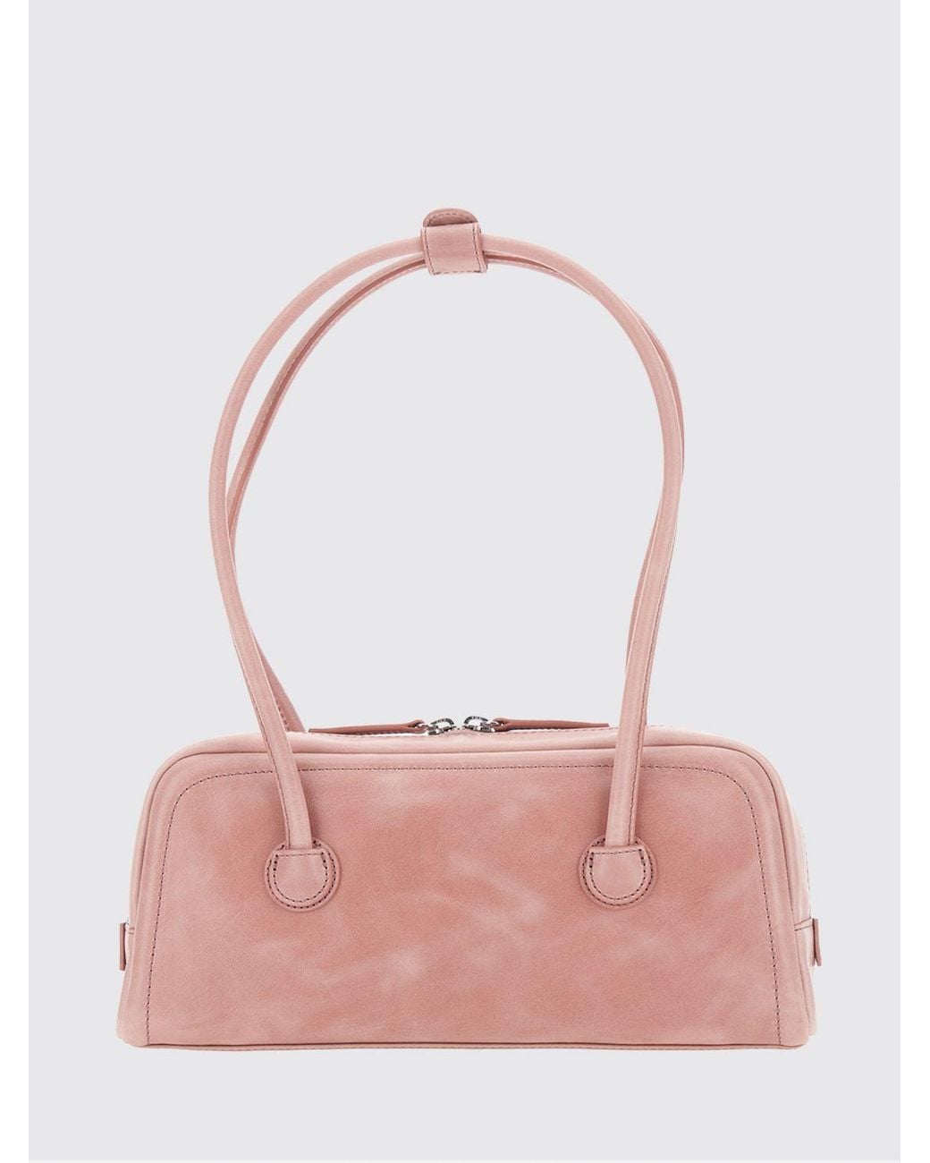 MARGE SHERWOOD Pink Boston Flared Leather Shoulder Bag With Double Handle