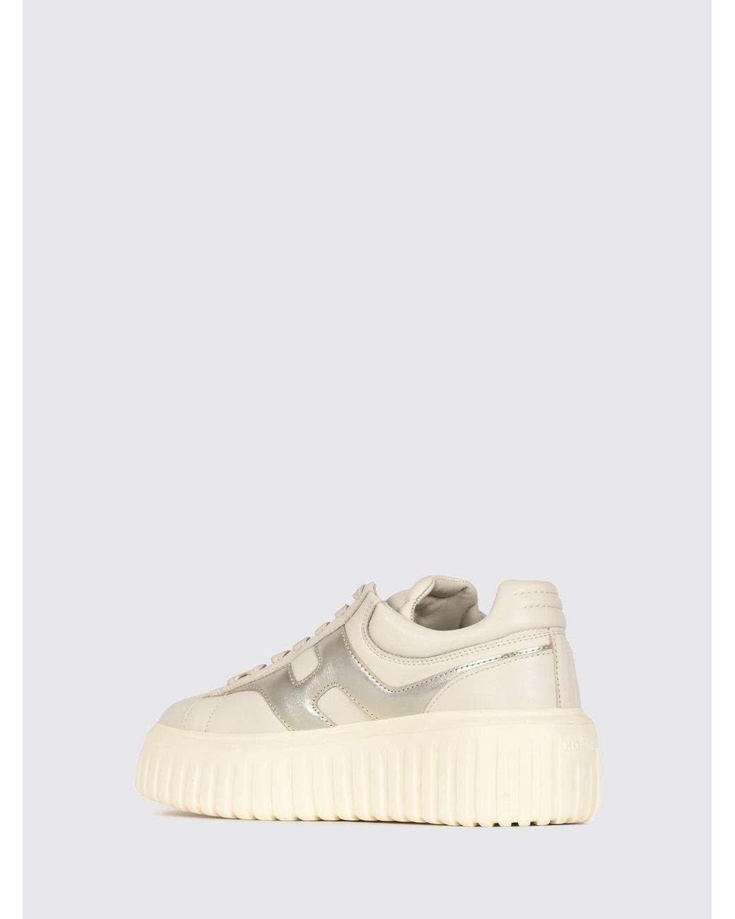 Hogan Natural H-Stripes Leather Platform Sneakers With Laminated Details