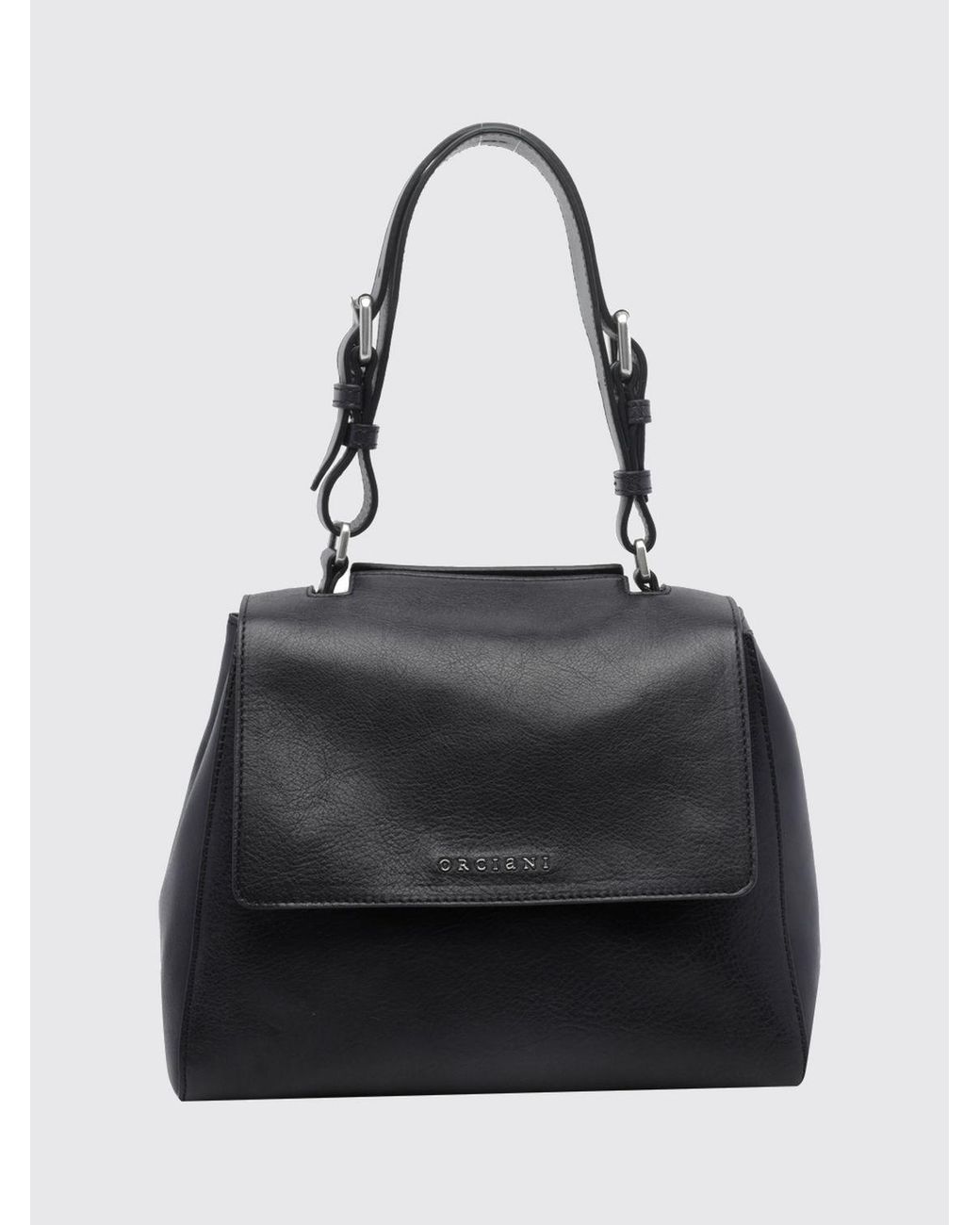 Orciani Black Sveva Small Calf Leather Handbag With Adjustable Handle And Strap