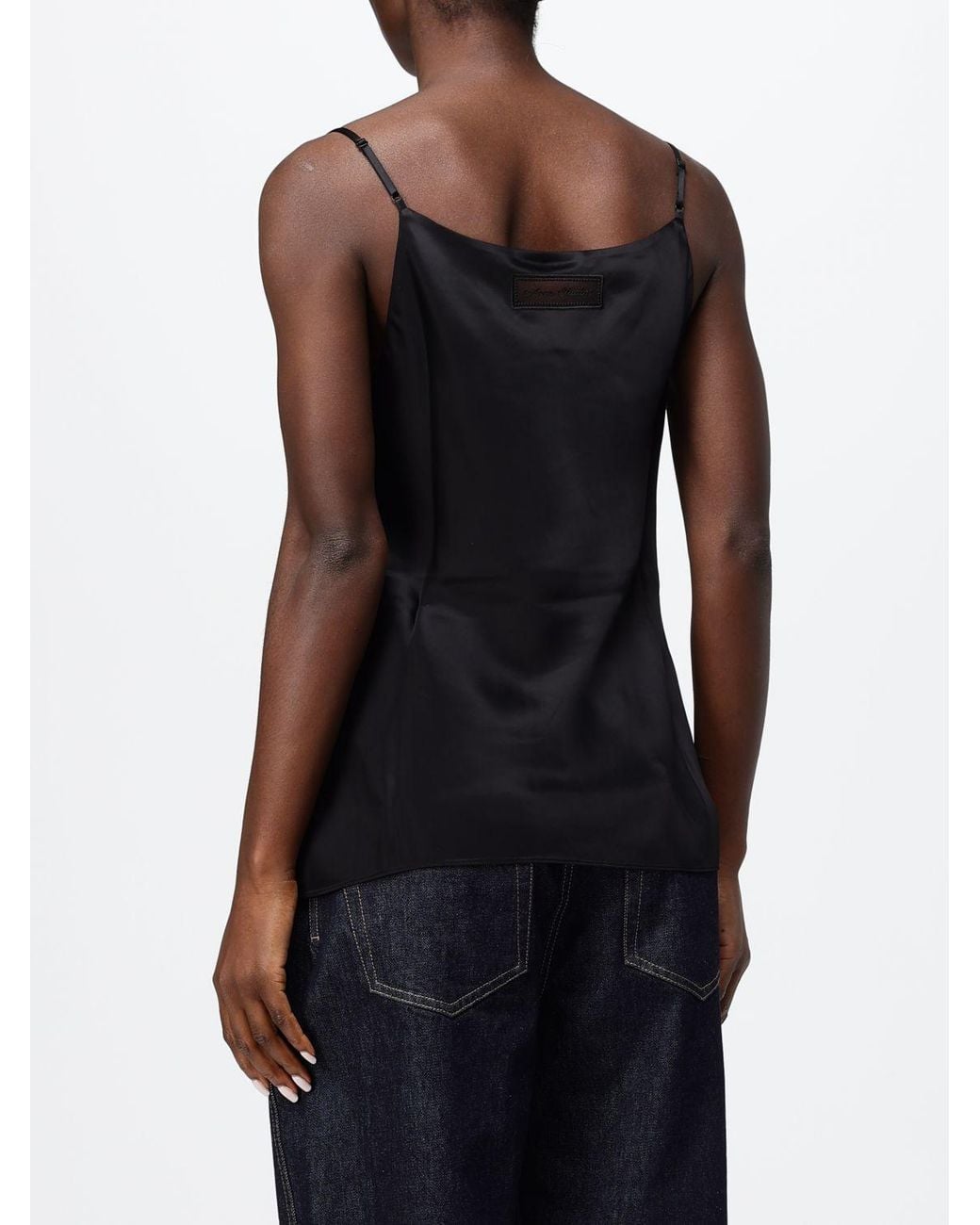 Acne Black Satin Evening Top With Draped Neckline And Thin Straps