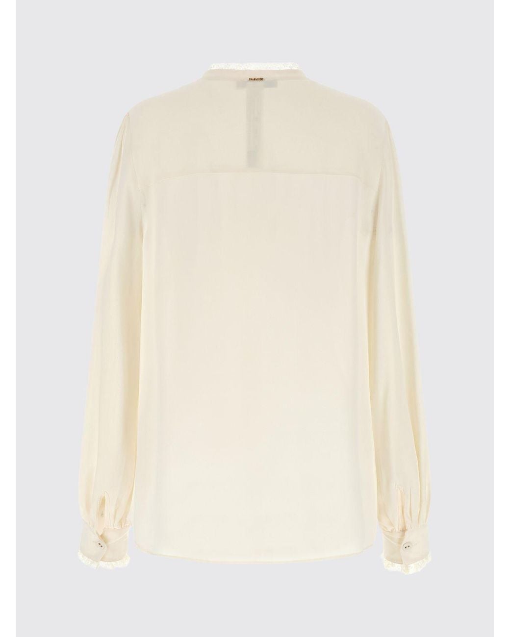 Twinset Natural Viscose Blouse With Pussy-Bow Collar And Lace Inserts