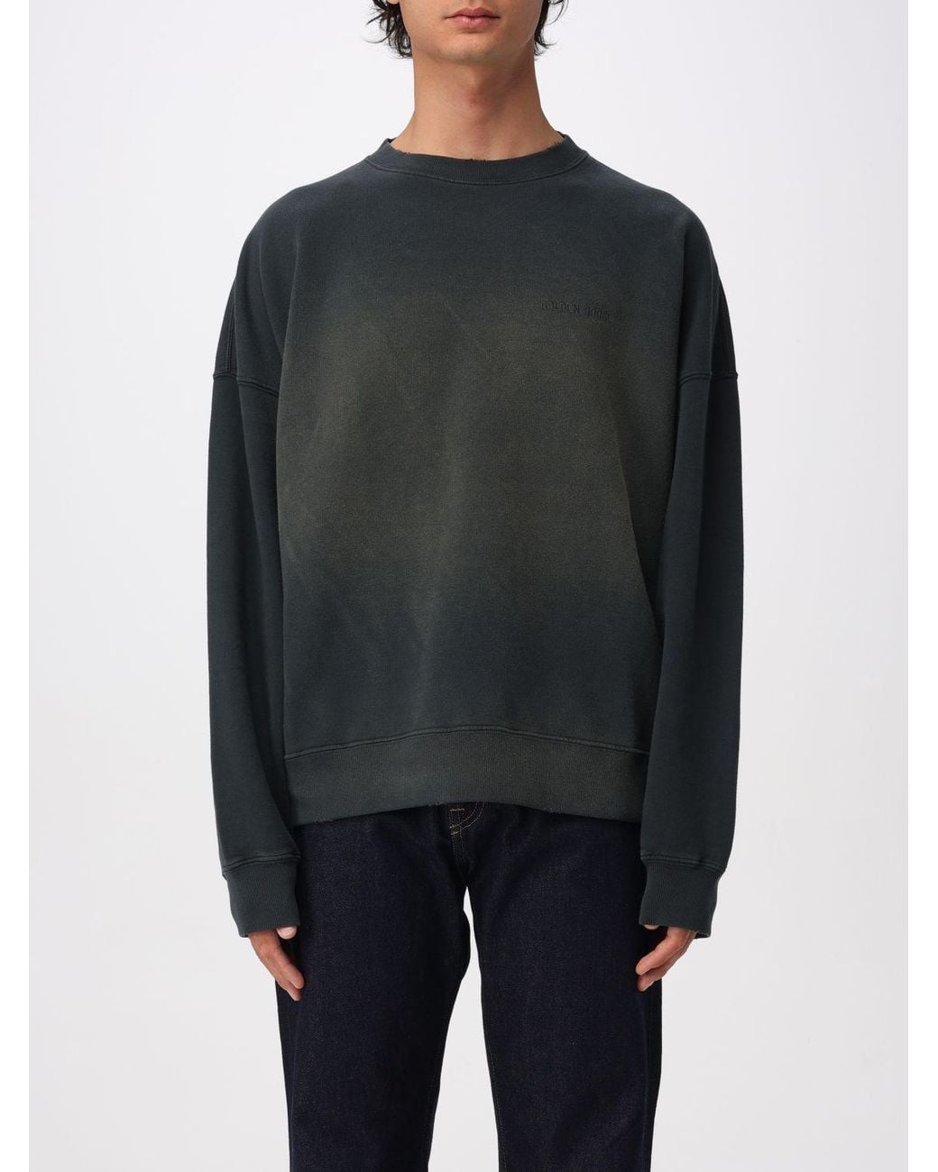 Golden Goose Deluxe Brand Gray Cotton Crewneck Sweatshirt With Gradient Effect for men