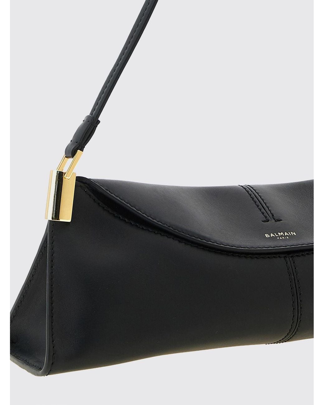 Balmain Black 64-83 Smooth Calfskin Leather Shoulder Bag With Flap Closure