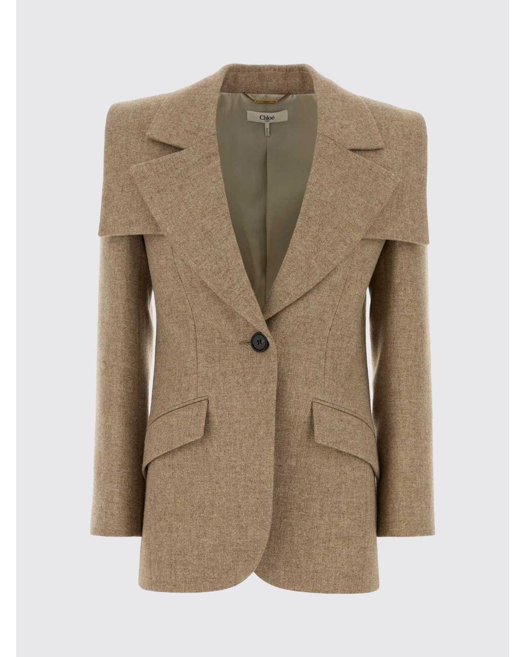 Chloé Natural Chlo&Eacute Short Single-Breasted Virgin Wool Blazer With Peak Lapels