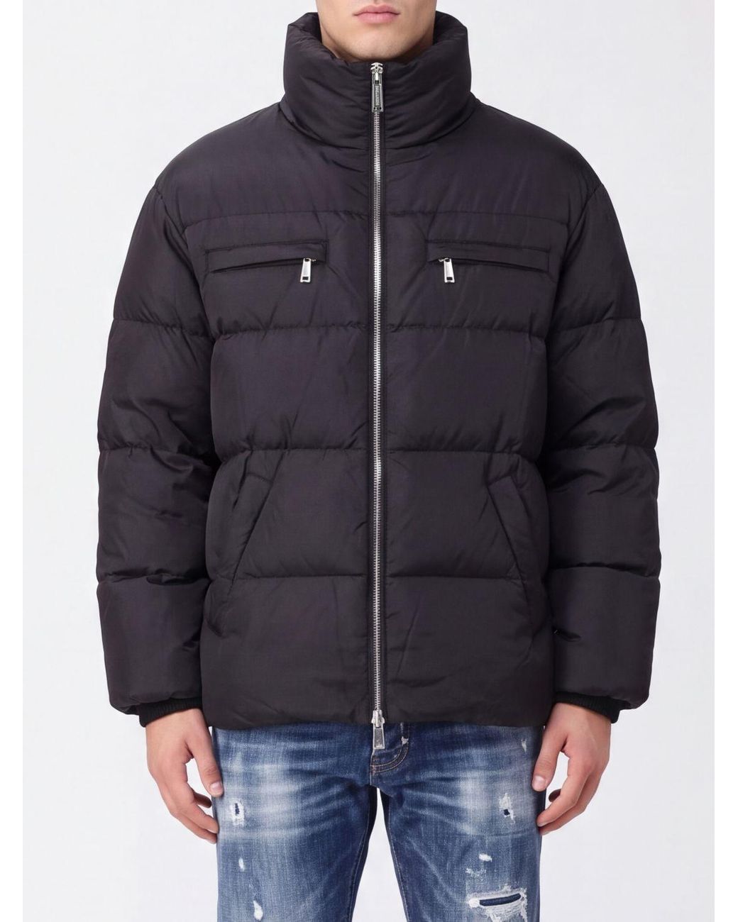 DSquared² Blue Quilted And Padded Nylon Puffer Jacket With High Neck for men