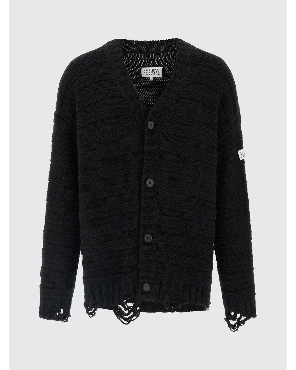 MM6 by Maison Margiela Blue Relaxed Fit Distressed-Effect Wool-Blend Cardigan for men