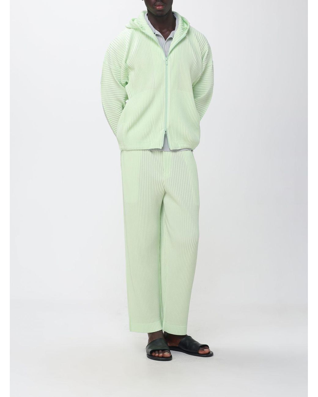 Homme Plissé Issey Miyake Green Homme Plissé Issey Miyake Slim Fit Pleated Trousers With Elasticated Waist for men
