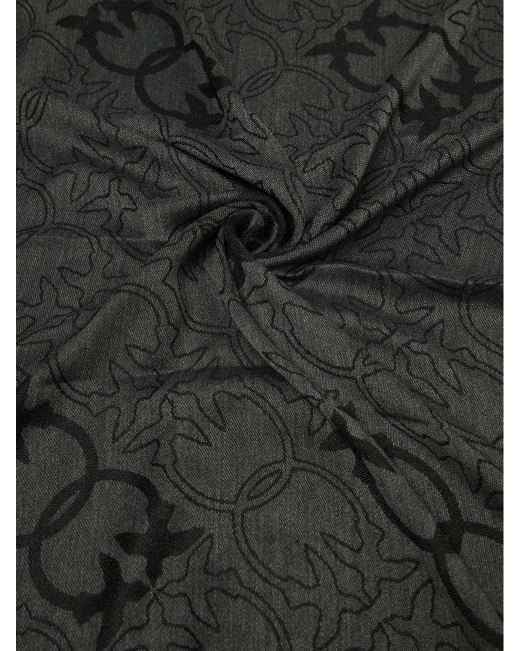 Pinko Black Love Birds Monogram Viscose-Blend Square Scarf