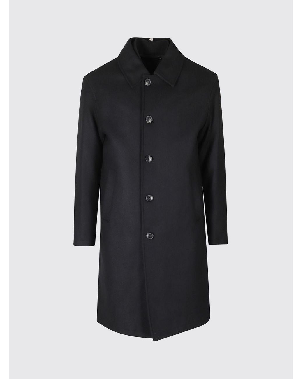 DUNO Black Knee-Length Single-Breasted Wool Blend Coat With Classic Collar for men