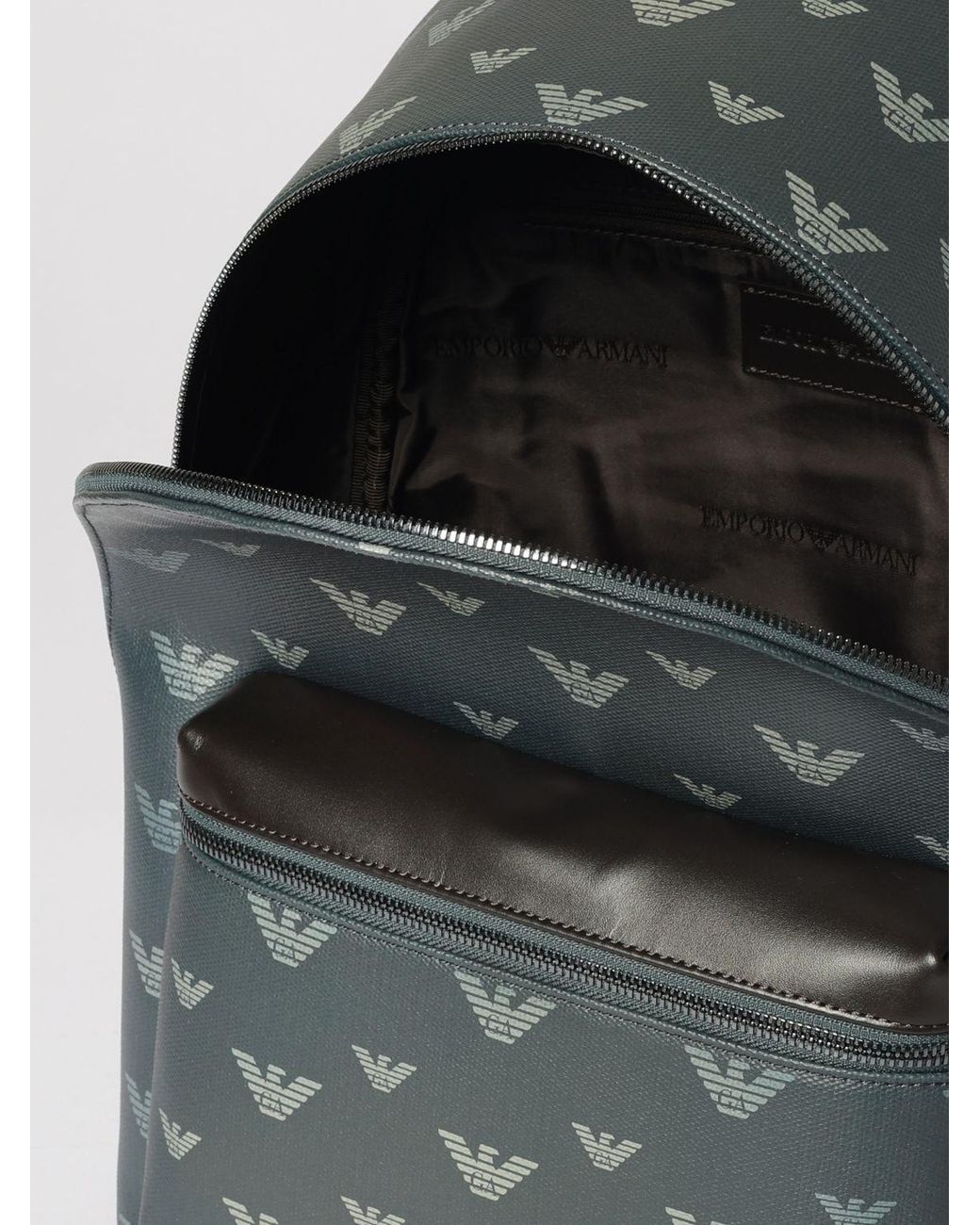 Emporio Armani Gray Coated Cotton Backpack With Printed Monogram for men