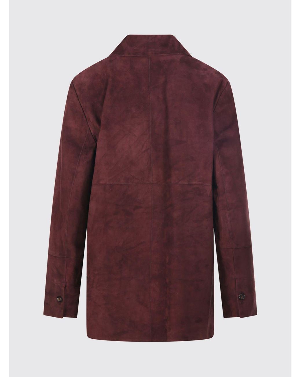 Max Mara Red Suede Leather Shirt Jacket With Classic Collar
