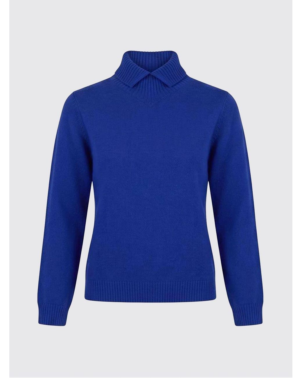 Jil Sander Blue Ribbed Pure Wool Turtleneck Jumper With Ribbed Hems