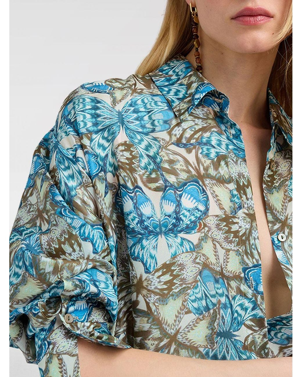 Momoní Blue MomonÌ Printed Silk Chemisier Dress