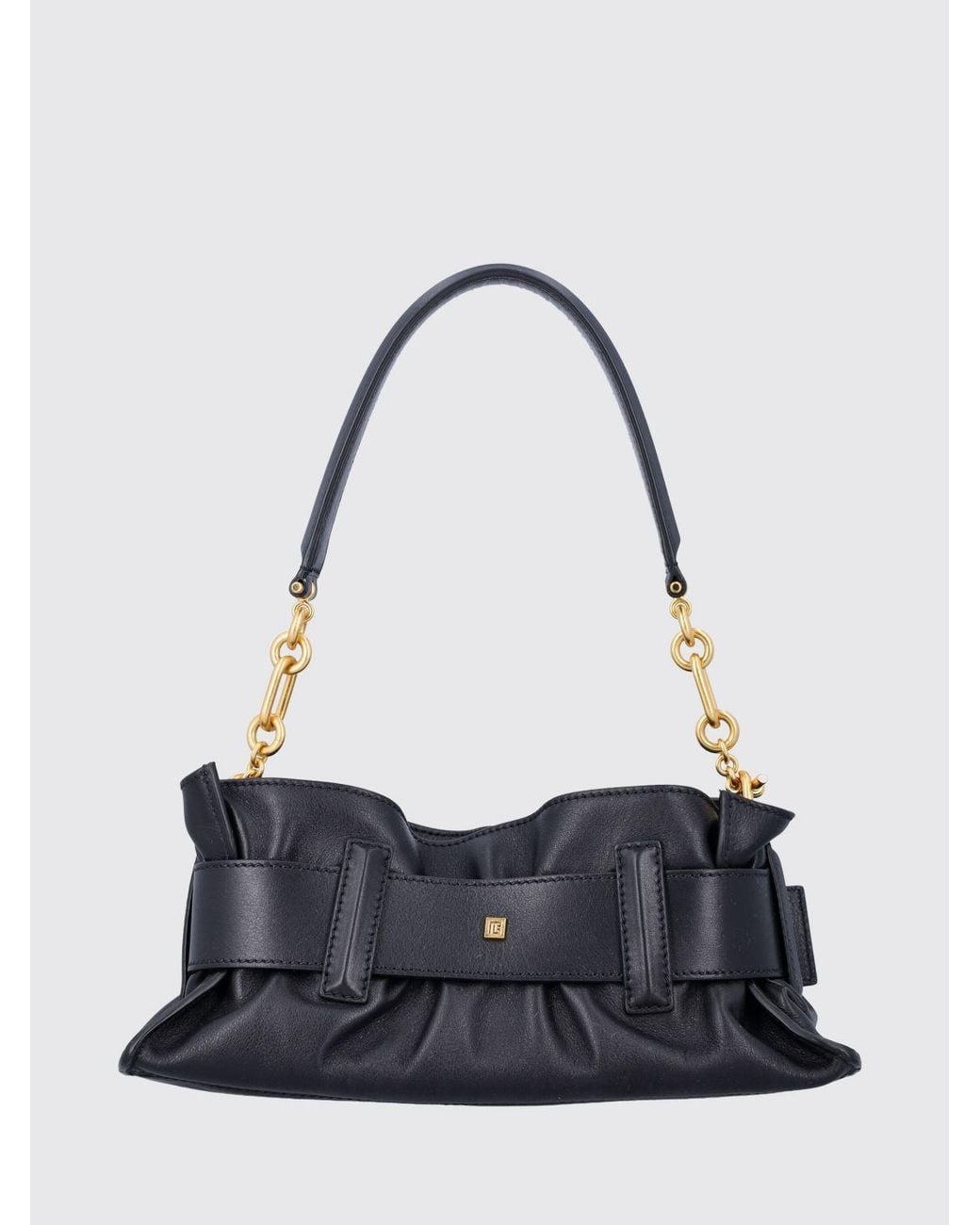 Balmain White Anthem Mini Ruched Leather Bag By