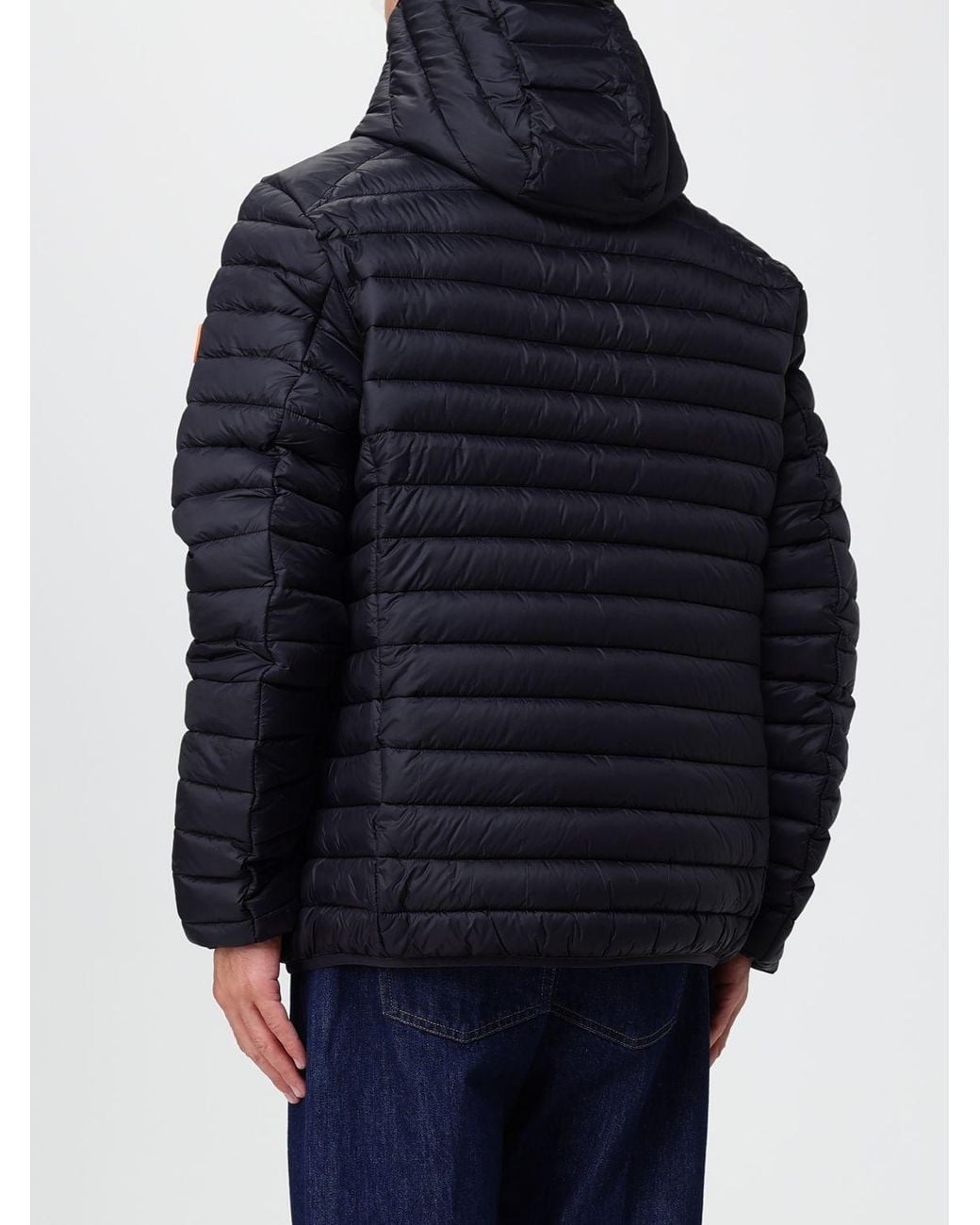 Save The Duck Blue Short Quilted Nylon Puffer Jacket With Hood And Zip Closure for men