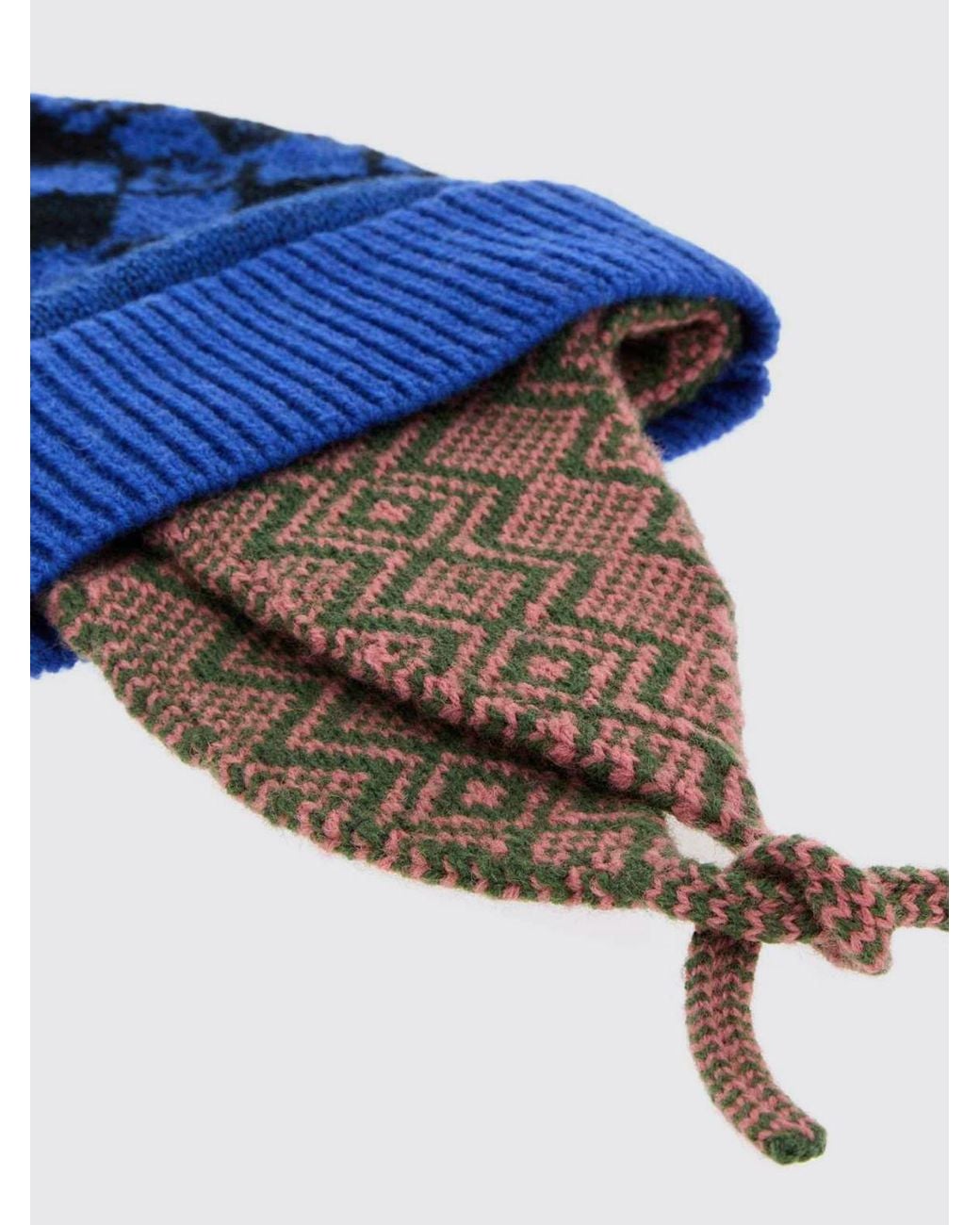 Dries Van Noten Blue Jacquard Wool Beanie Hat With Cuffed Hem for men